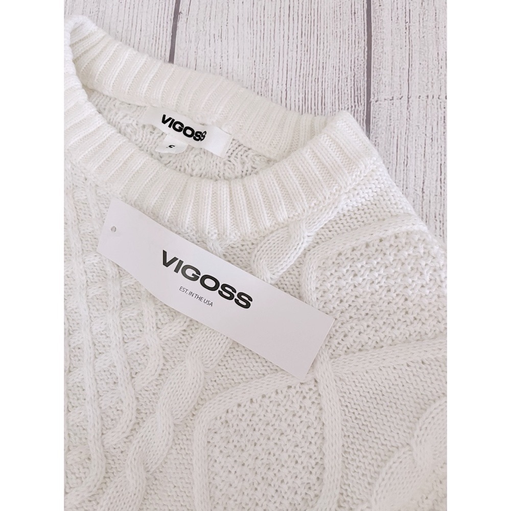 Vigoss white cable knit crew neck sweater NWT S - Picture 5 of 10